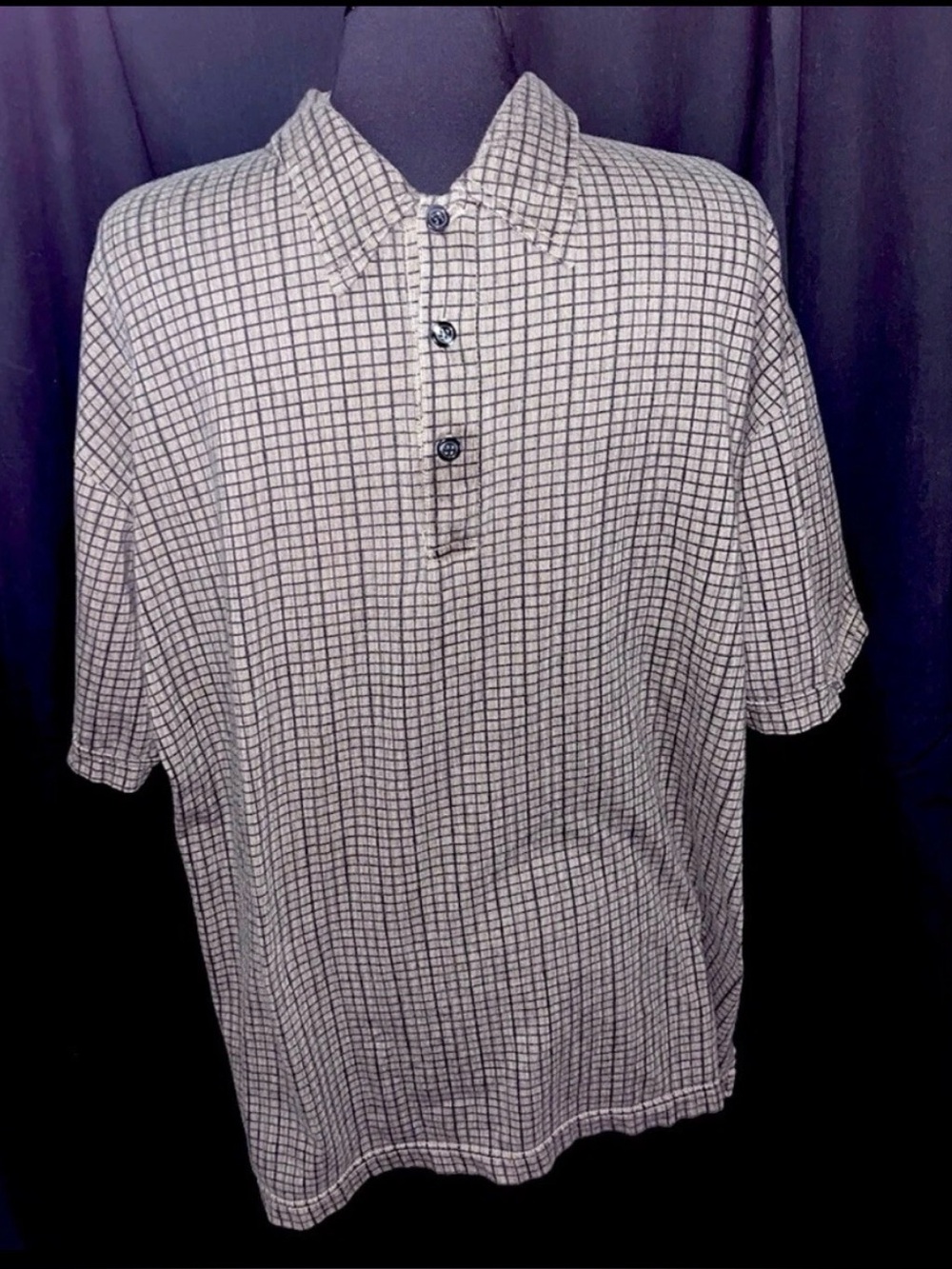 Kenneth Cole Reaction Golf Polo Shirt Men’s XXL Brown Check Short Sleeve Stretch